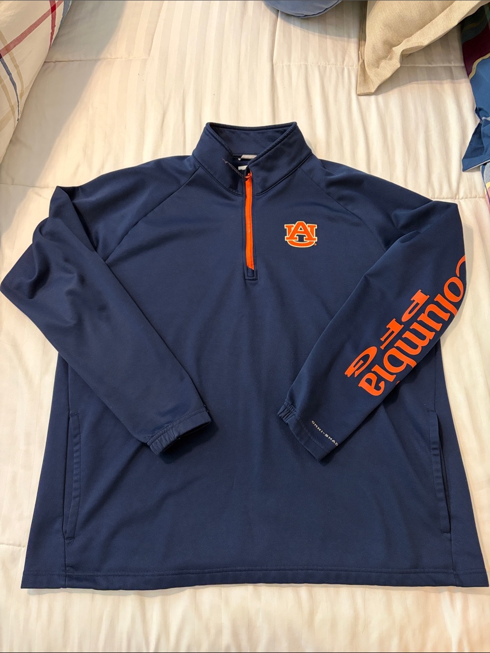 Columbia Navy Performance Quarter-Zip with Orange Accents - Auburn Logo